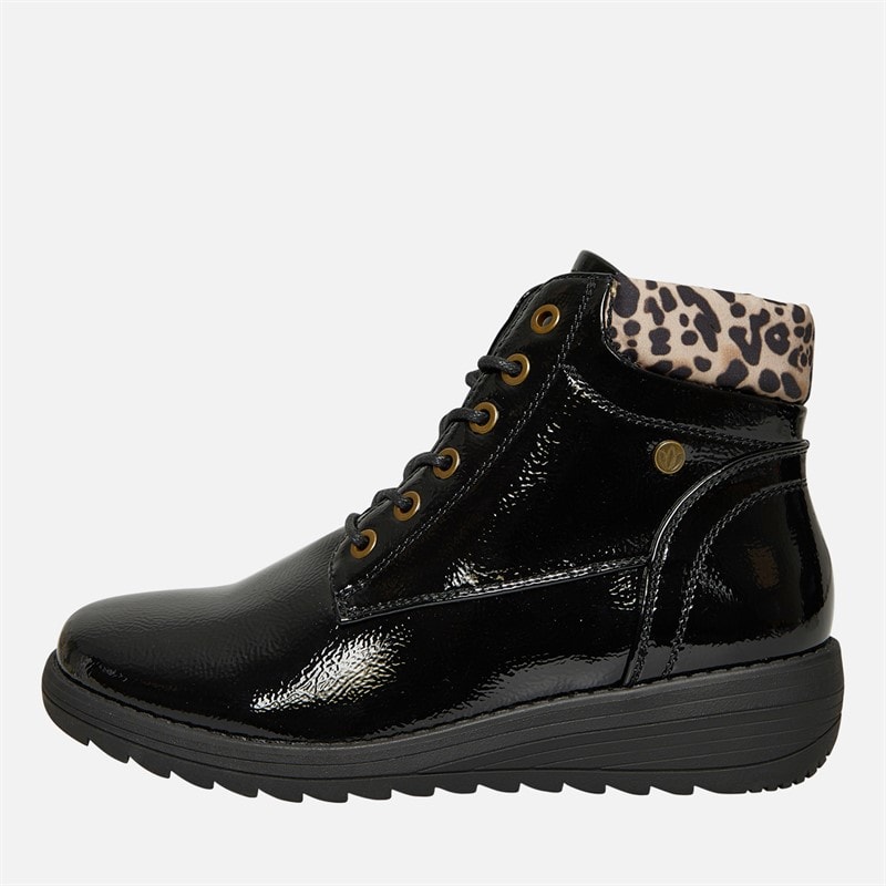 Lotus Womens Gracie Lace Up Ankle Boots Black Patent - Image 2
