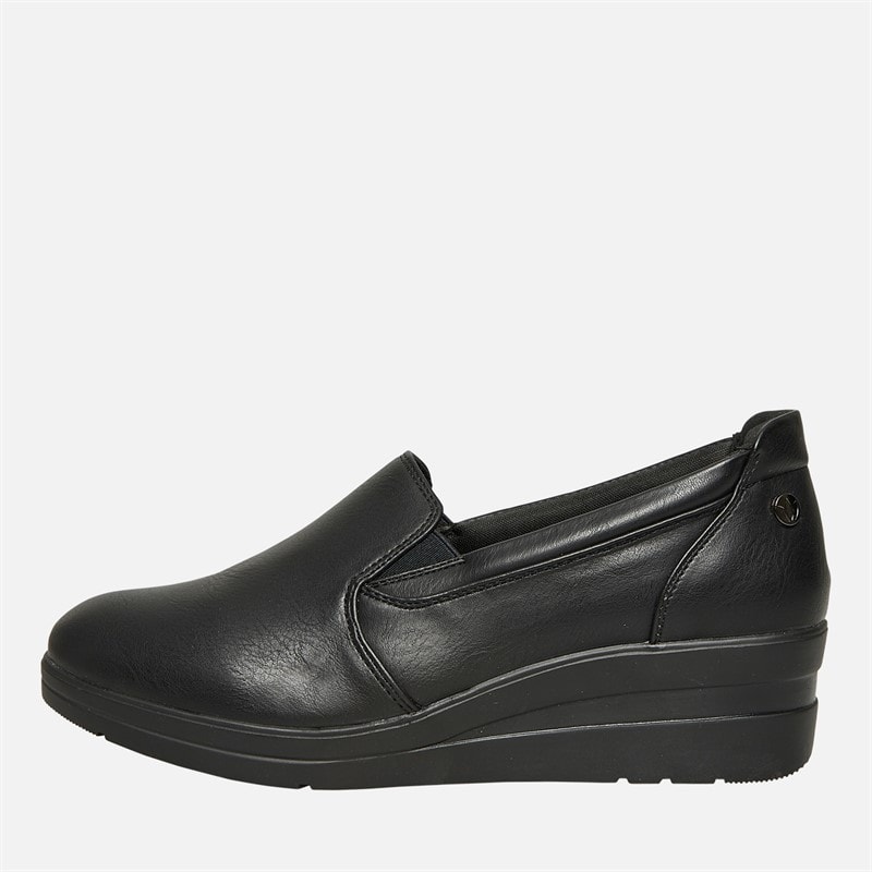 Lotus Womens Roman Wedge Loafers Black Smooth - Image 2