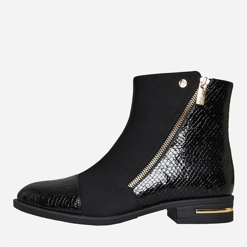 Lotus Womens Vada Side Zip Ankle Boots Crinkle Black