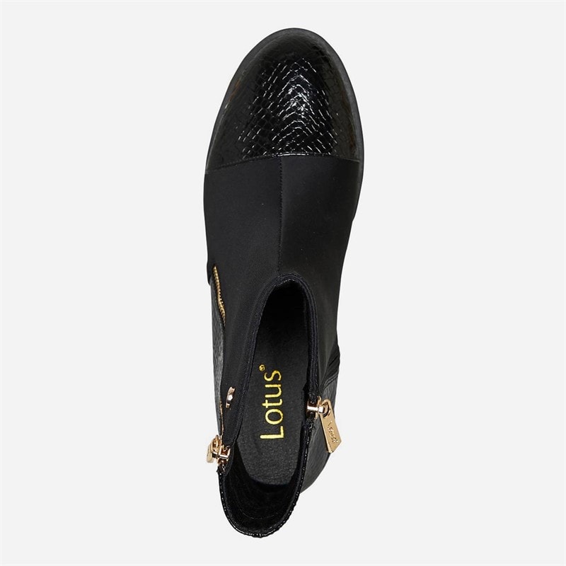Lotus Womens Vada Side Zip Ankle Boots Crinkle Black - Image 4