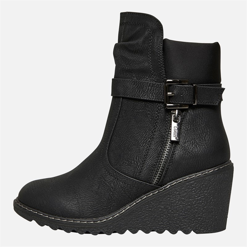 Lotus Womens Olivia Wedge Heel Buckle Boots Black - Image 2