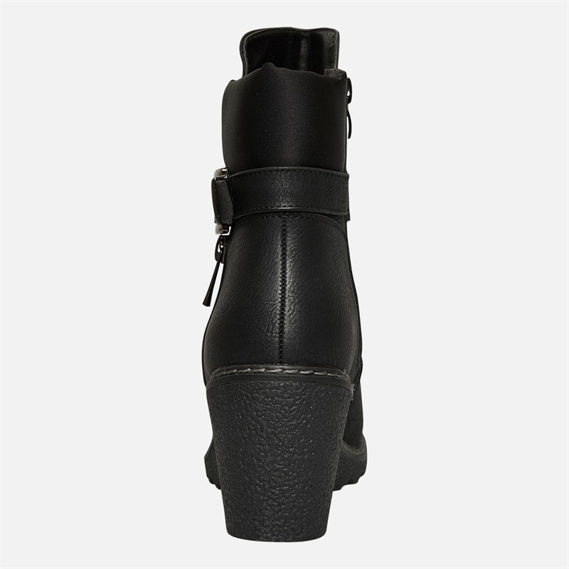 Lotus Womens Olivia Wedge Heel Buckle Boots Black - Image 4