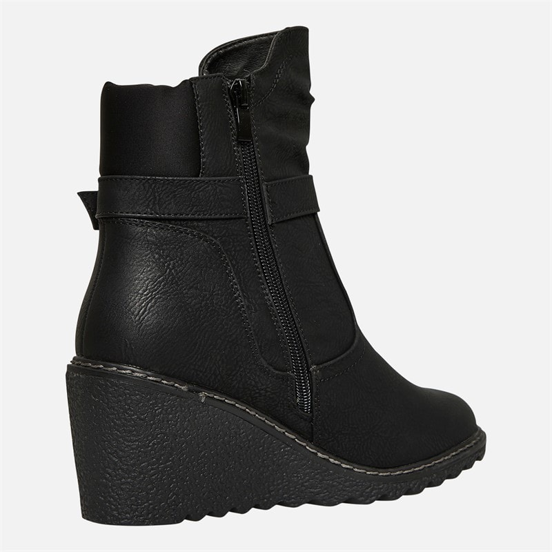 Lotus Womens Olivia Wedge Heel Buckle Boots Black - Image 5