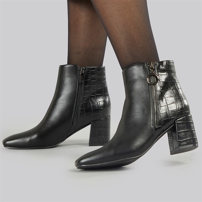 Lotus Womens Michaela Side Zip Ankle Boots Black/Croc - Image 1