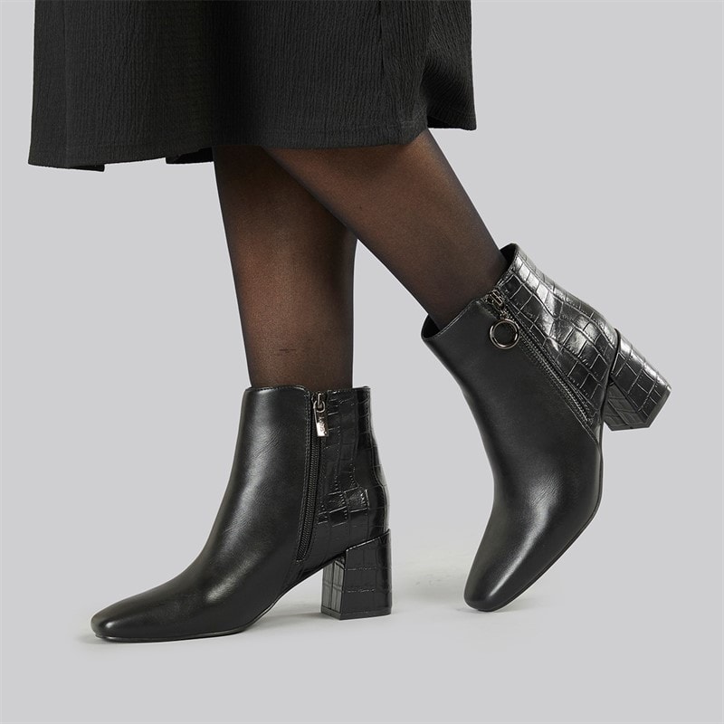 Lotus Womens Michaela Side Zip Ankle Boots Black/Croc - Image 5