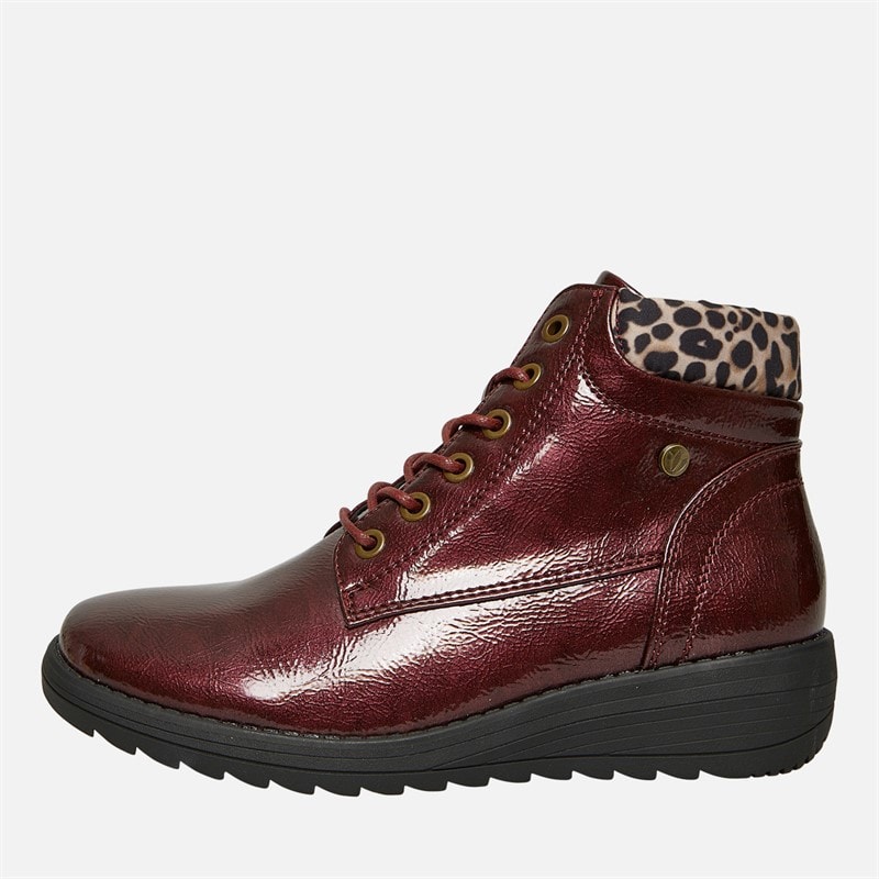 Lotus Womens Gracie Lace Up Ankle Boots Bordo Patent - Image 2