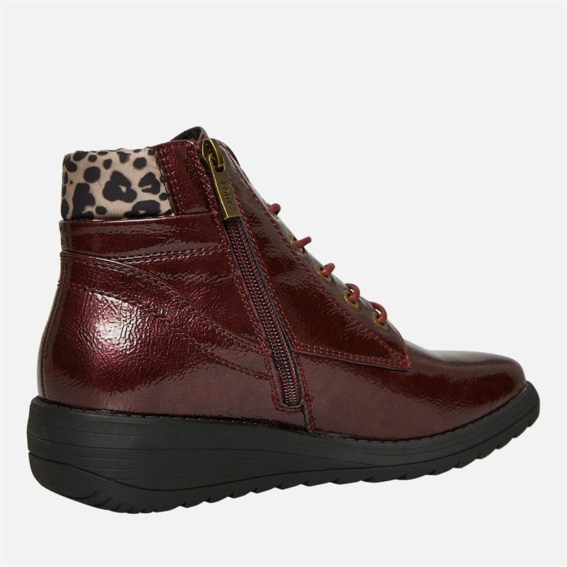 Lotus Womens Gracie Lace Up Ankle Boots Bordo Patent - Image 5