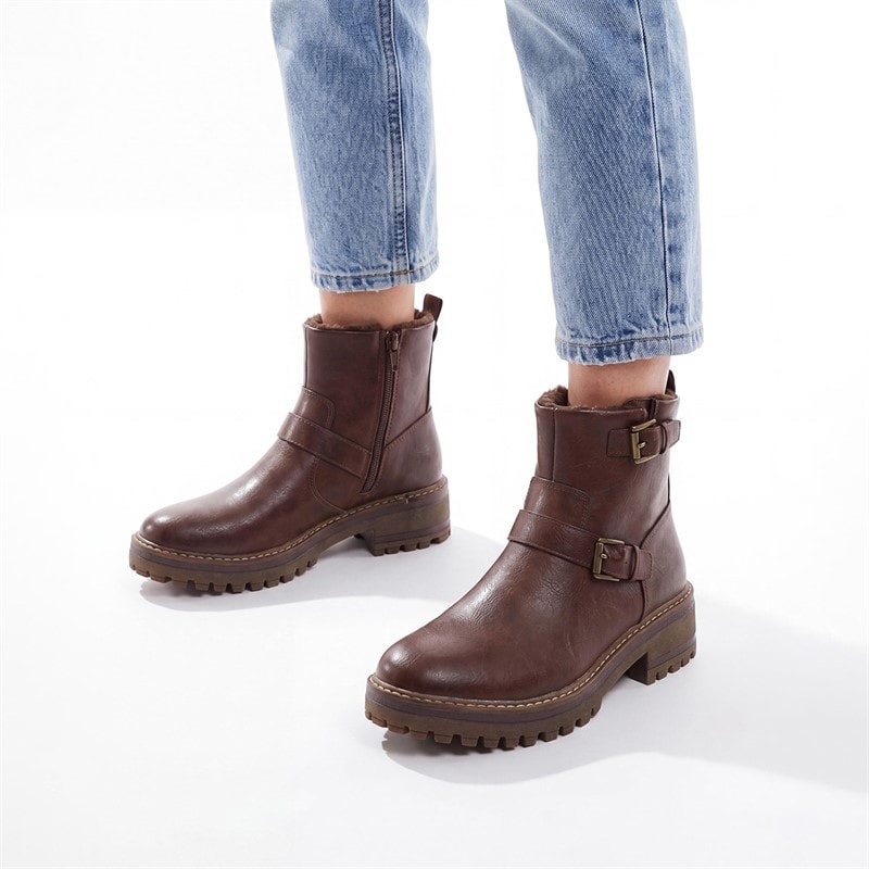 Lotus Womens Molly Buckle Boots Brown
