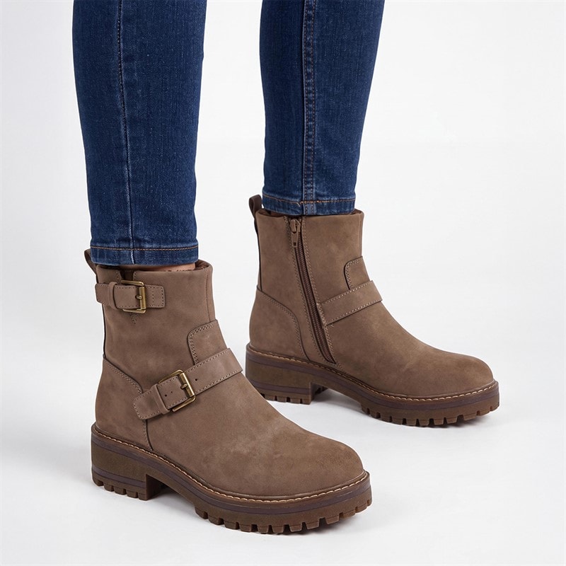 Lotus Womens Molly Buckle Boots Taupe