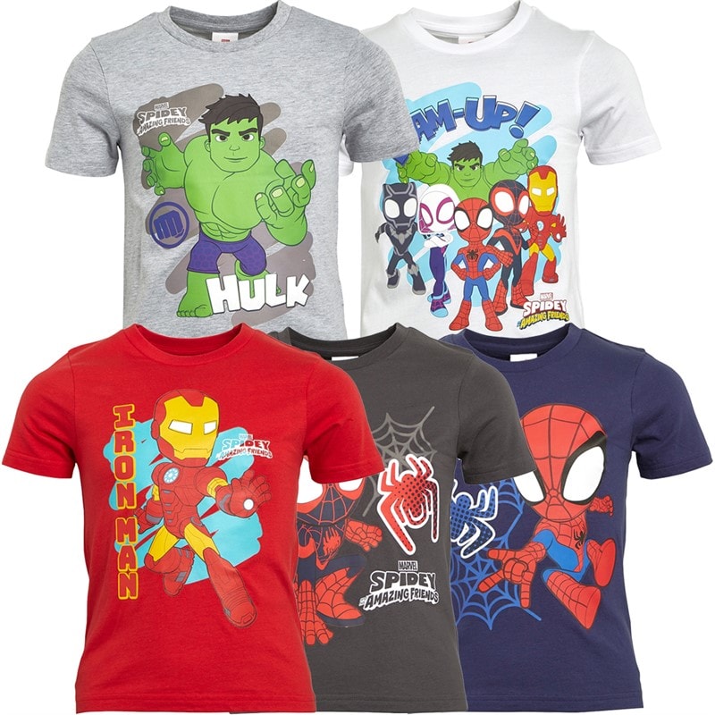 Spiderman Boys Spidey And Friends Five Pack T-Shirts Multi - Image 1