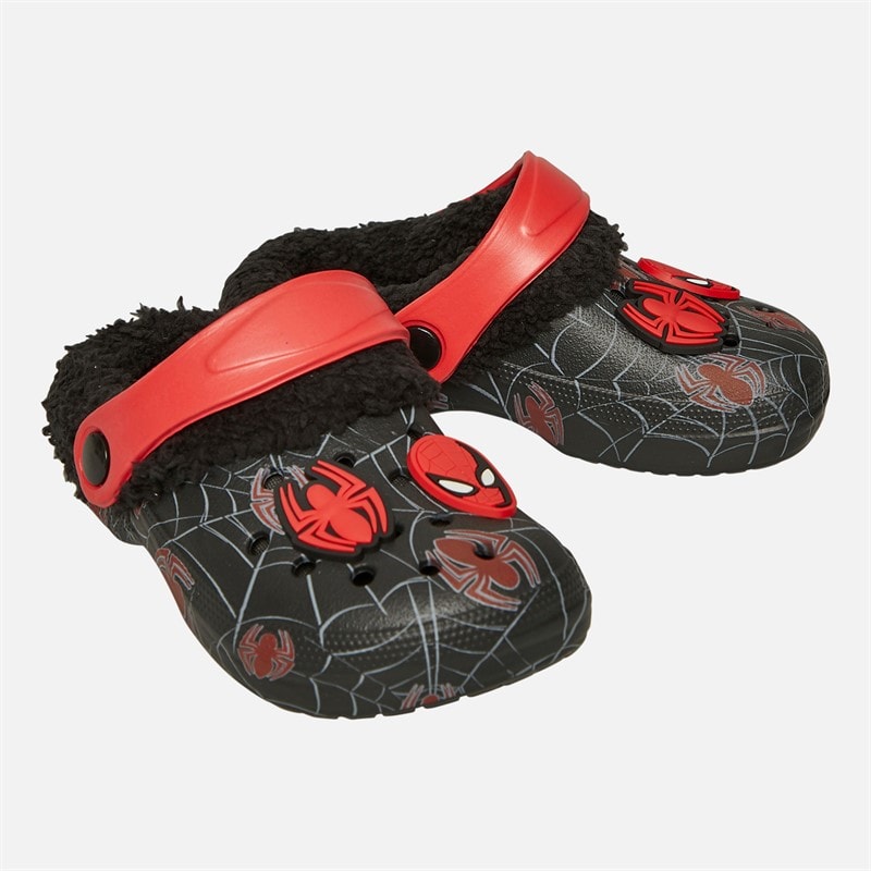 Spiderman Infant Boys Ny Fur Lined Clogs Black/Red