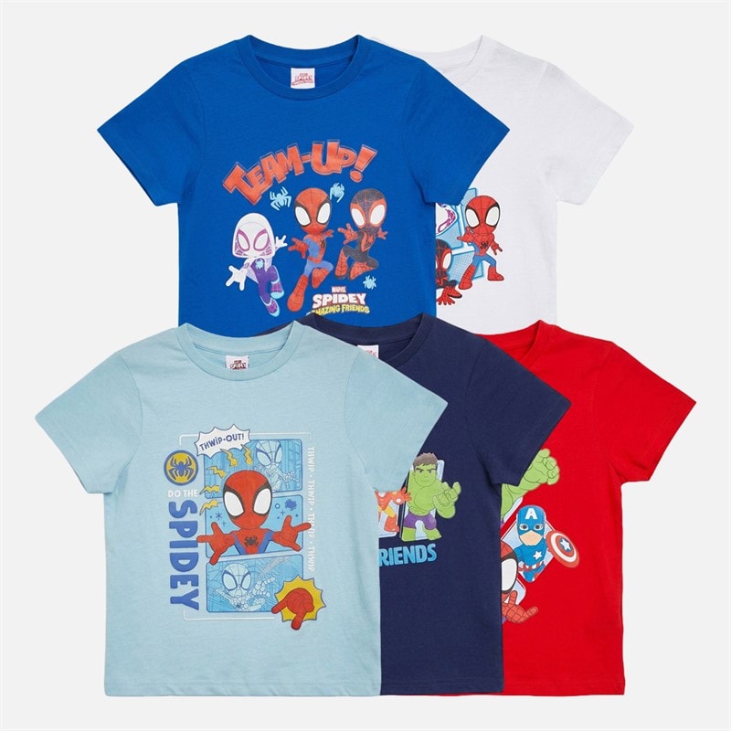 Spiderman Boys Spidey And Friends Five Pack T-Shirts Multi