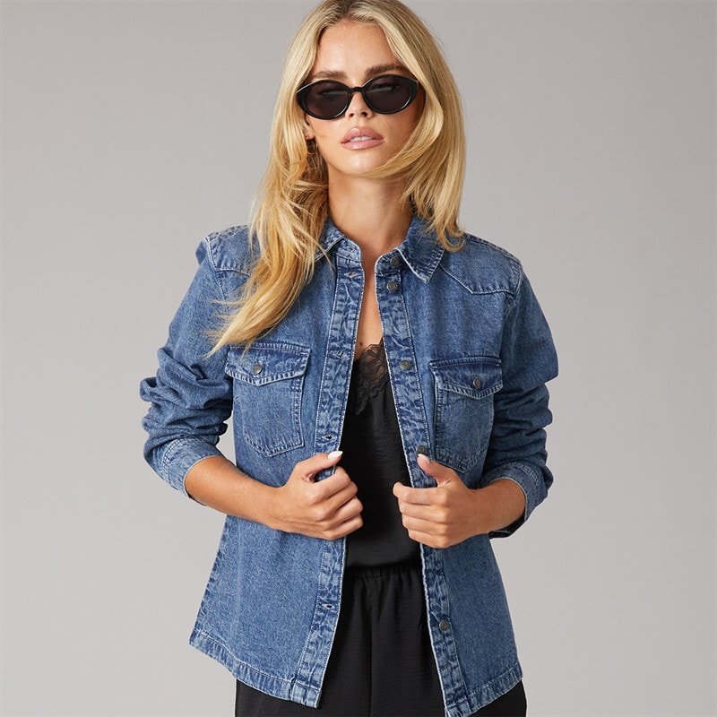 Noisy May Womens Signe Denim Shirt Medium Blue Denim