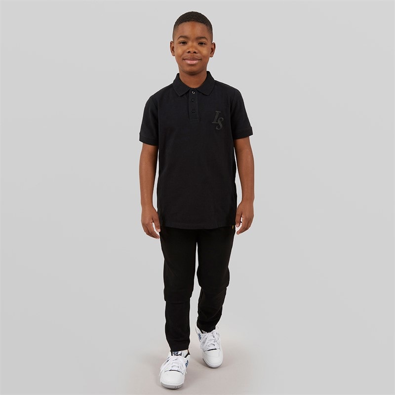Lyle And Scott Boys Land Scott L&S Monogram Polo Shirt Z865 Jet Black - Image 4