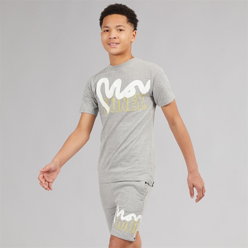 Money Boys Stencil Block T-Shirt And Shorts Set Grey Marl - Image 1