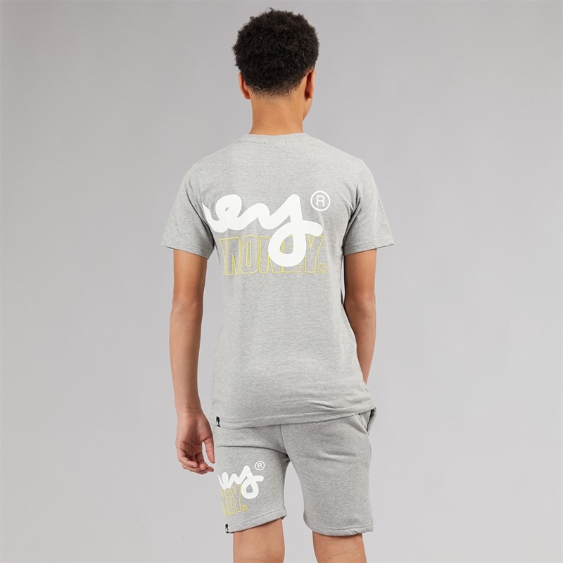 Money Boys Stencil Block T-Shirt And Shorts Set Grey Marl - Image 2