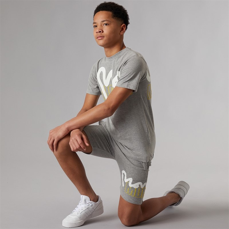 Money Boys Stencil Block T-Shirt And Shorts Set Grey Marl - Image 3