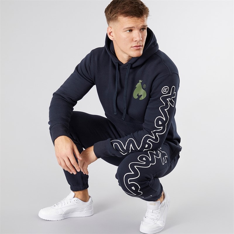 Money Mens Sig Line Fleece Hood Tracksuit Navy - Image 4