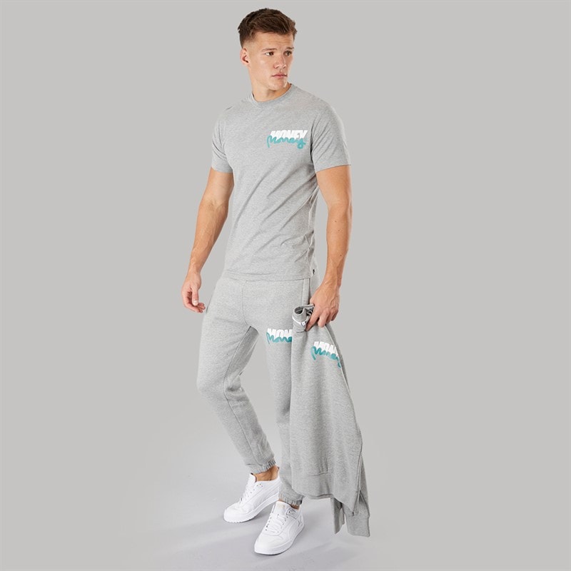 Money Mens Three Pack Crew Neck Tracksuit And T-Shirt Set Grey Melange - Image 5