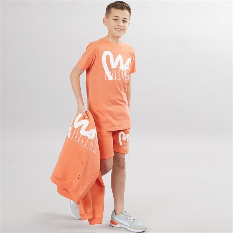 Money Boys Stencil Three Pack T-Shirt Shorts And Sweatshirt Set Pale Orange - Image 3