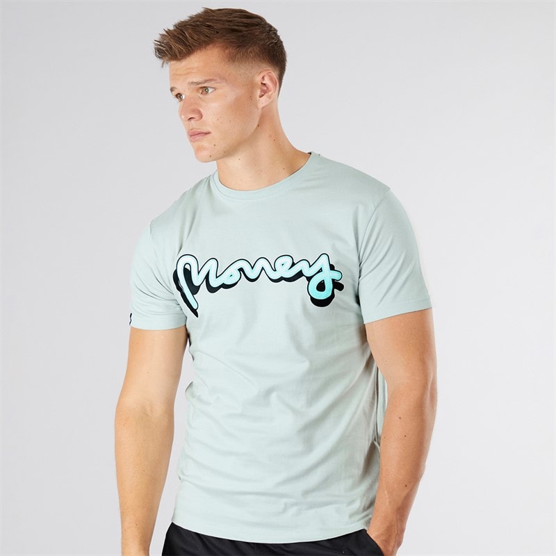 Money Mens Sticker T-Shirt Baby Blue - Image 2