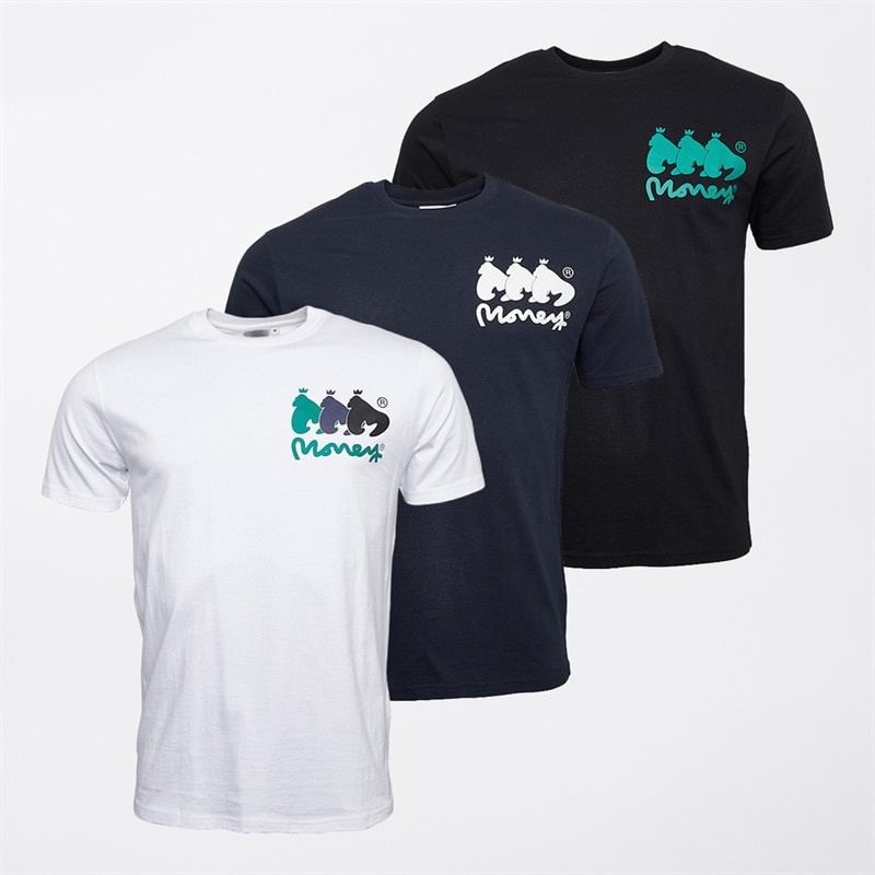 Money Mens Three Pack MNY Trio T-Shirts Black/Navy/White Black/Navy White - Image 1