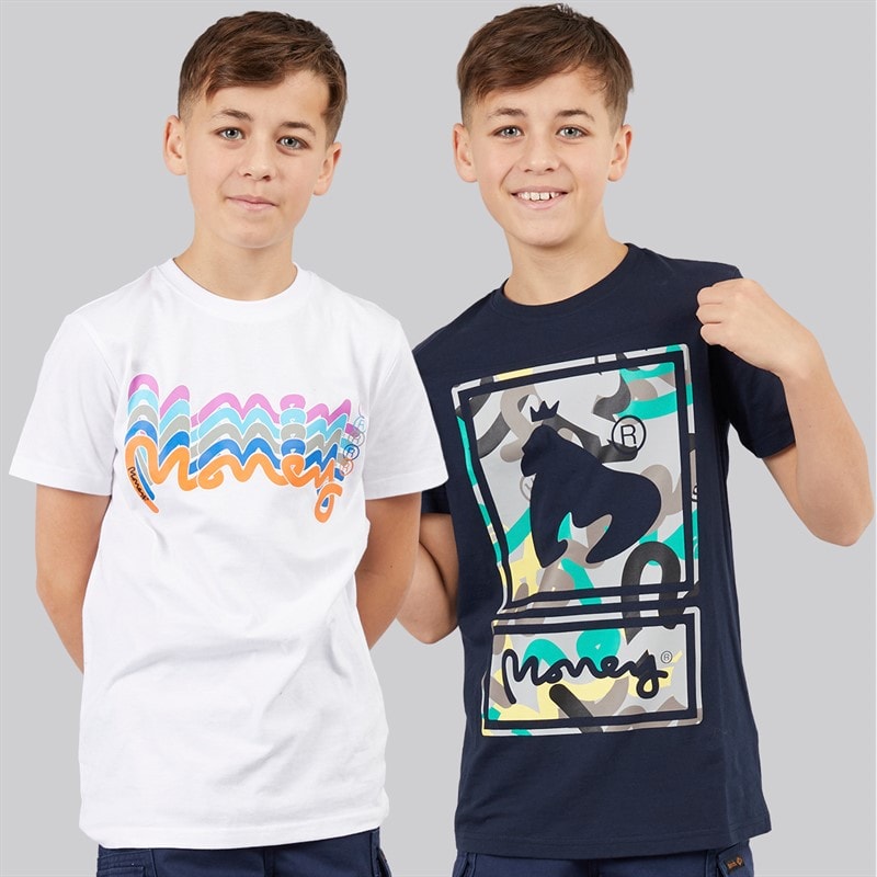 Money Boys Sig Camo And Multi Stack Two Pack T-Shirts Navy/White