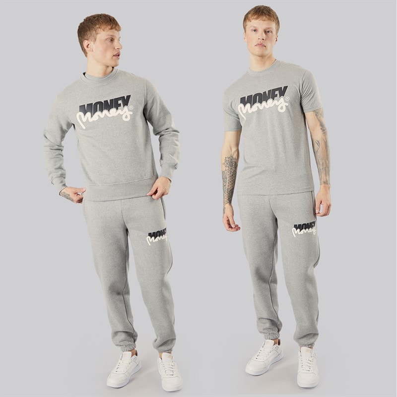 Money Mens Tracksuit And T-Shirt Three Pack Set Grey Melange
