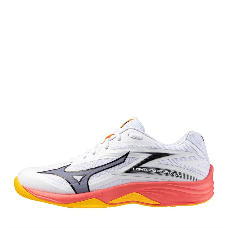 Mizuno Junior Boys Lightning Star Z7 Indoor Court Shoes White/Fiery Coral 2/Citrus - Image 1