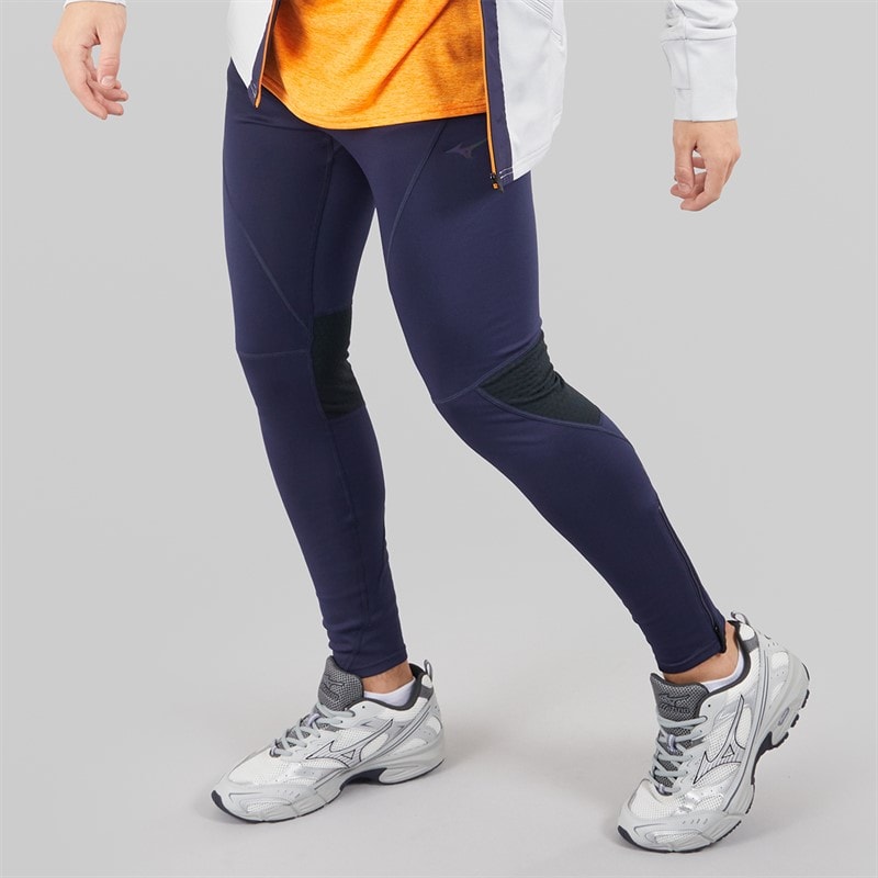 Mizuno Mens Active Warmalite Long Running Tight Leggings Baritone Blue - Image 1