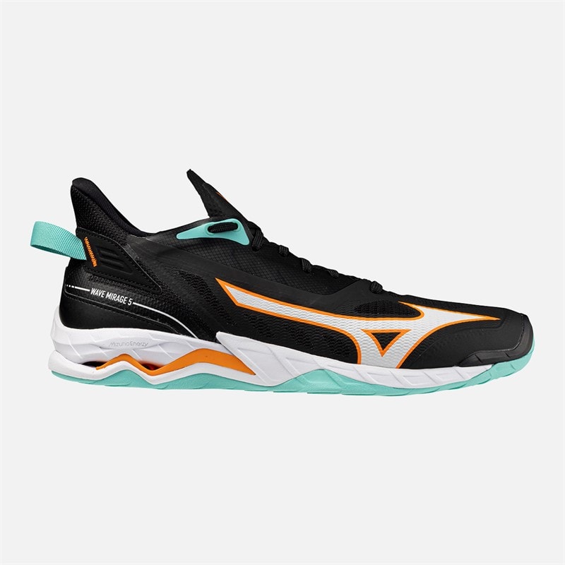 Mizuno Mens Wave Mirage 5 Indoor Court Shoes Black/Tangelo/Ice Green - Image 5