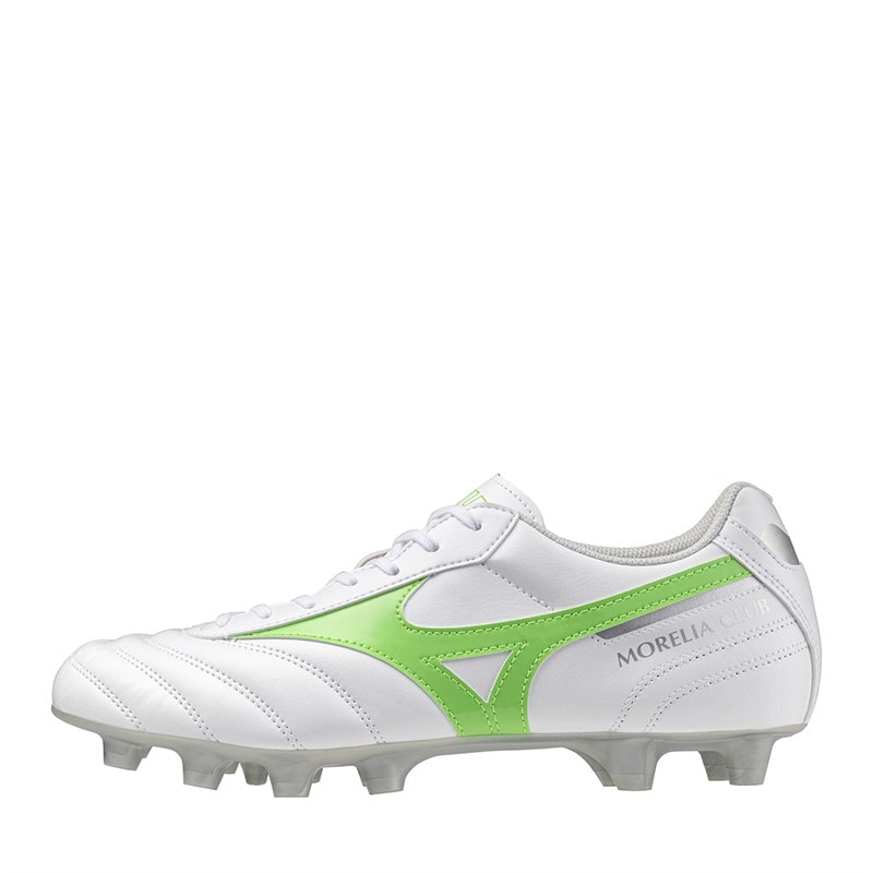 Mizuno Mens Morelia II Club FG Firm Ground Football Boots White/Neon Green/Galaxy Silver - Image 1