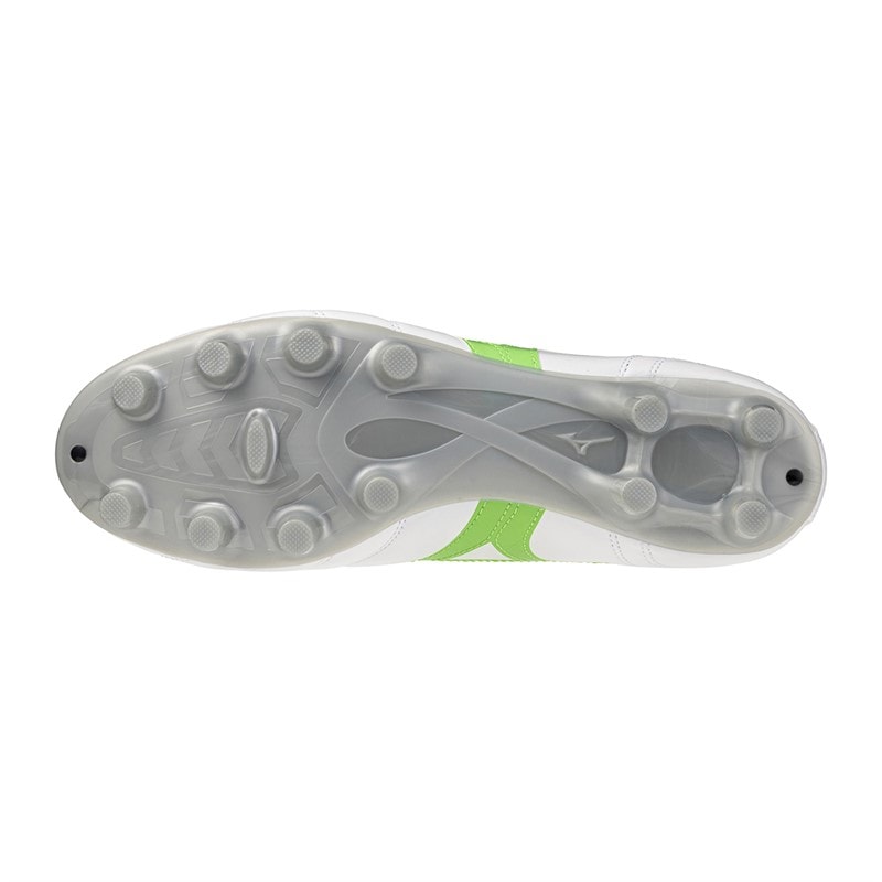 Mizuno Mens Morelia II Club FG Firm Ground Football Boots White/Neon Green/Galaxy Silver - Image 2