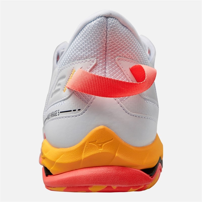Mizuno Mens Wave Mirage 5 Indoor Court Shoes White/Fiery Coral 2/Citrus - Image 3