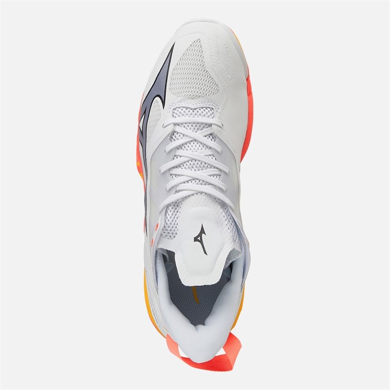 Mizuno Mens Wave Mirage 5 Indoor Court Shoes White/Fiery Coral 2/Citrus - Image 4
