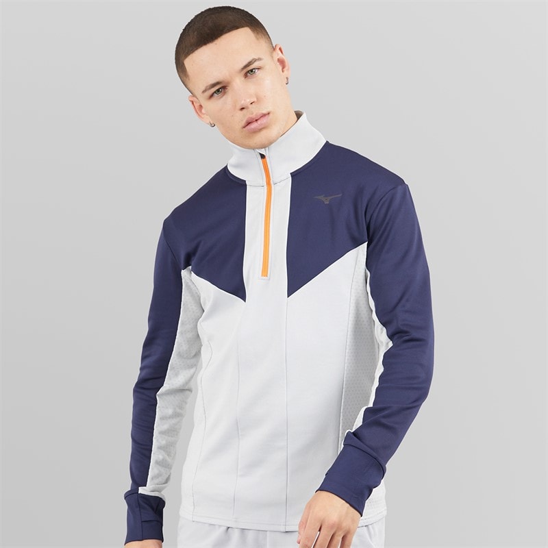 Mizuno Mens Active Warmalite 1/2 Zip Running Top Vapor Silver - Image 1