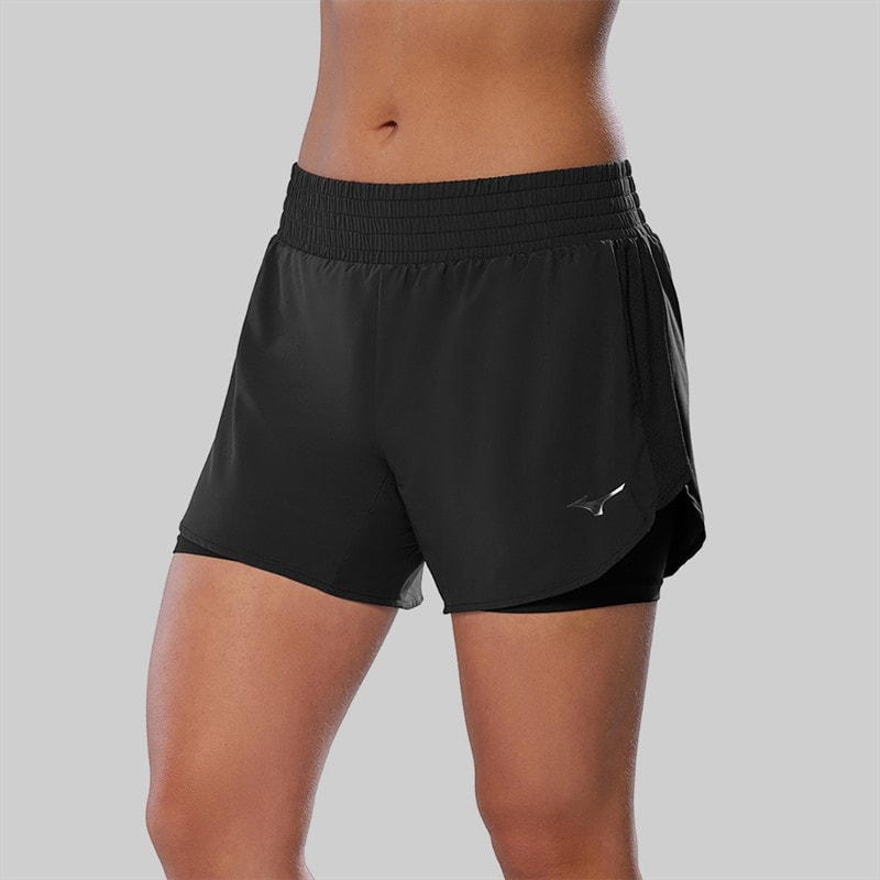 Mizuno Womens 2-In-1 4.5 Inch Running Shorts Black - Image 1