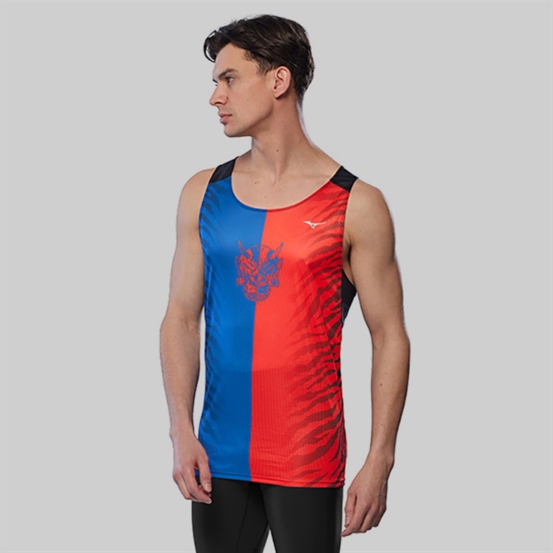 Mizuno Mens Dryaeroflow Graphic Running Tank Oni Red/Oni Blue