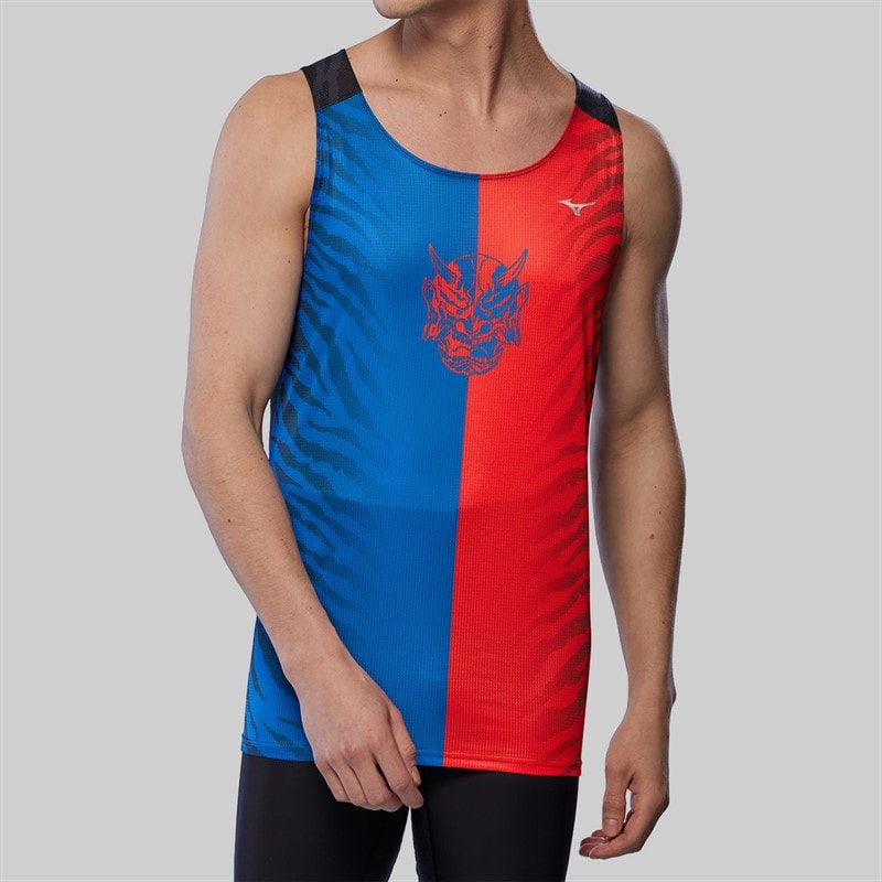 Mizuno Mens Dryaeroflow Graphic Running Tank Oni Red/Oni Blue - Image 3