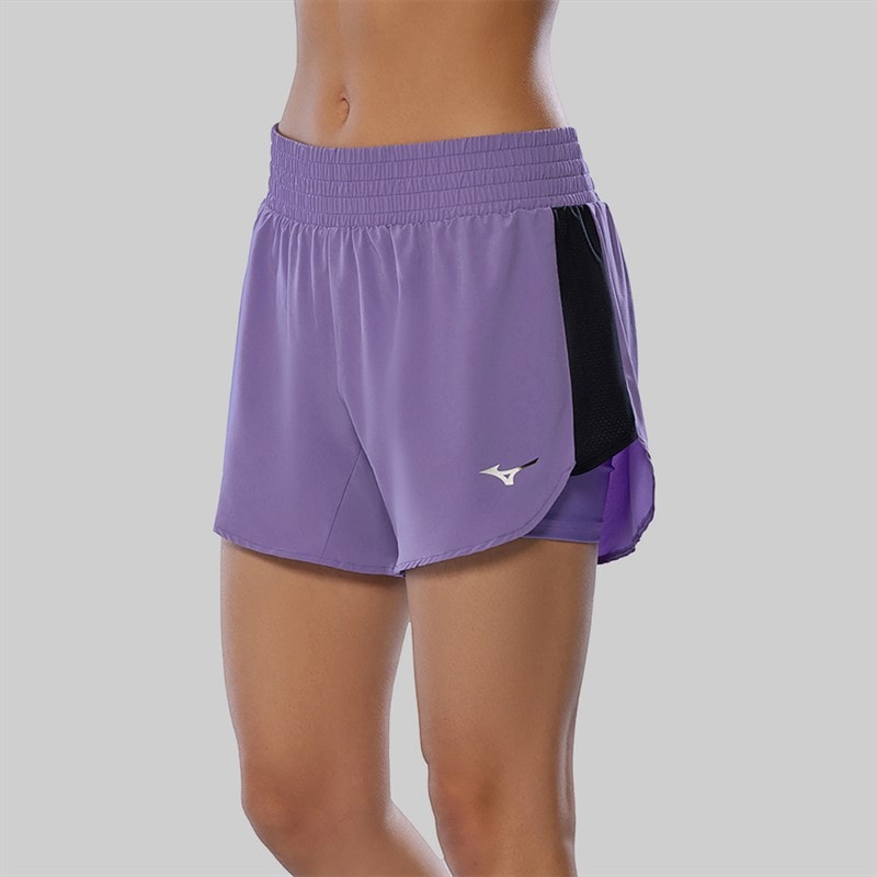 Mizuno Womens 2-In-1 4.5 Inch Running Shorts Paisley Purple - Image 1