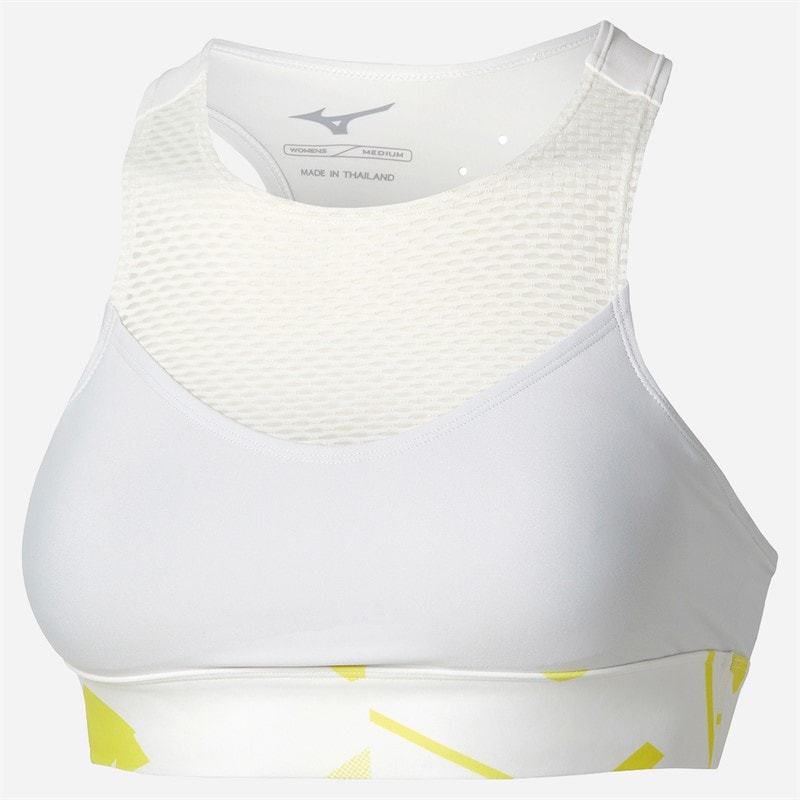 Mizuno Womens Daybreakers Padded Tennis Sports Bra White/Lemon Tonic