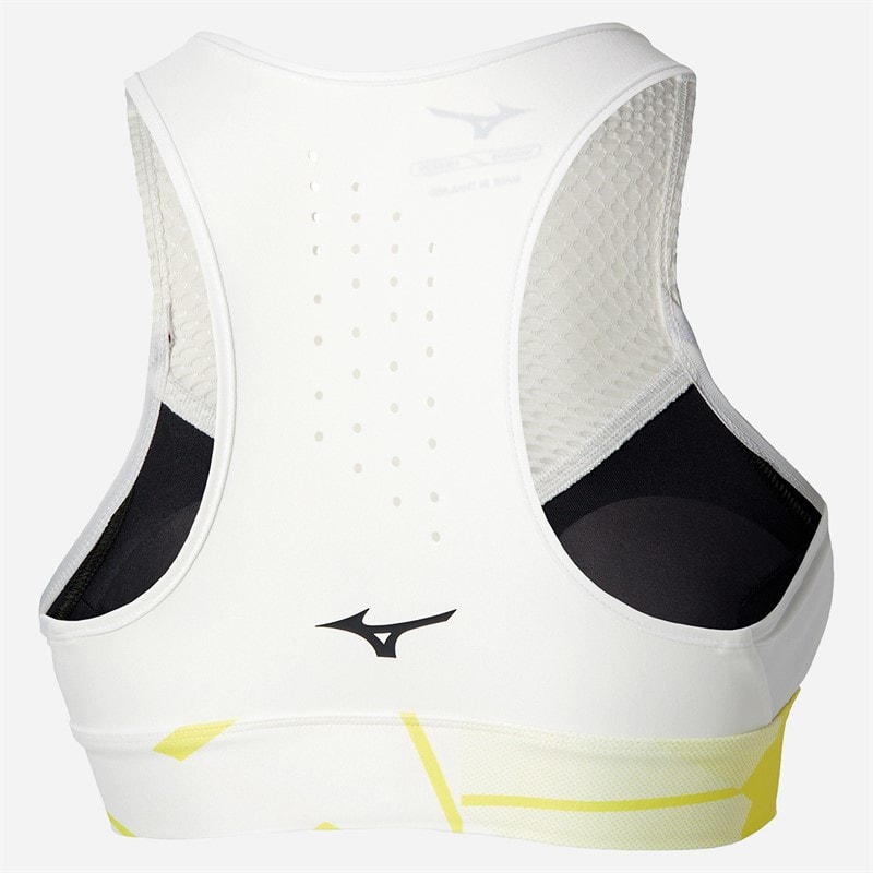 Mizuno Womens Daybreakers Padded Tennis Sports Bra White/Lemon Tonic - Image 2