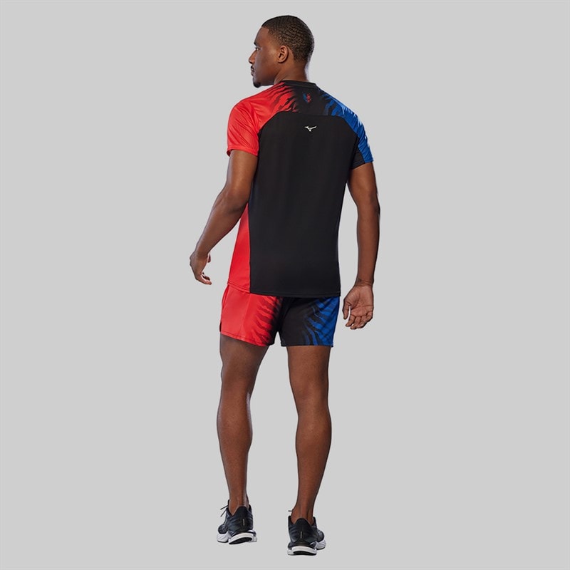 Mizuno Mens Dryaeroflow Graphic Running Top Oni Red/Oni Blue - Image 2