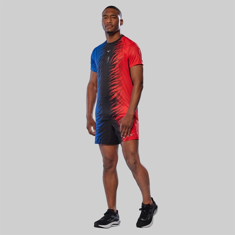 Mizuno Mens Dryaeroflow Graphic Running Top Oni Red/Oni Blue - Image 4