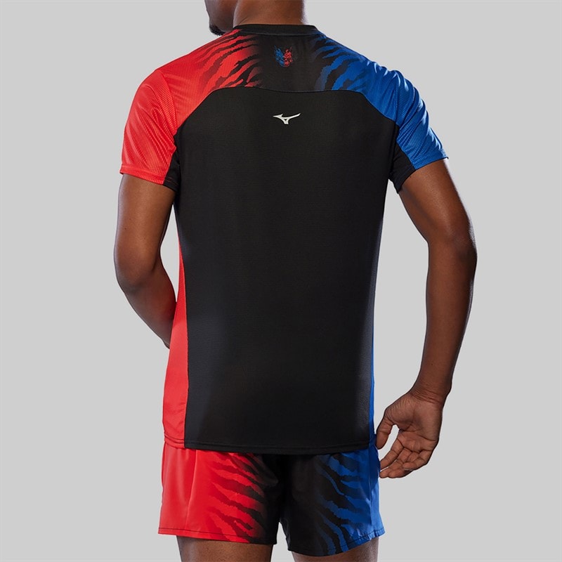 Mizuno Mens Dryaeroflow Graphic Running Top Oni Red/Oni Blue - Image 5