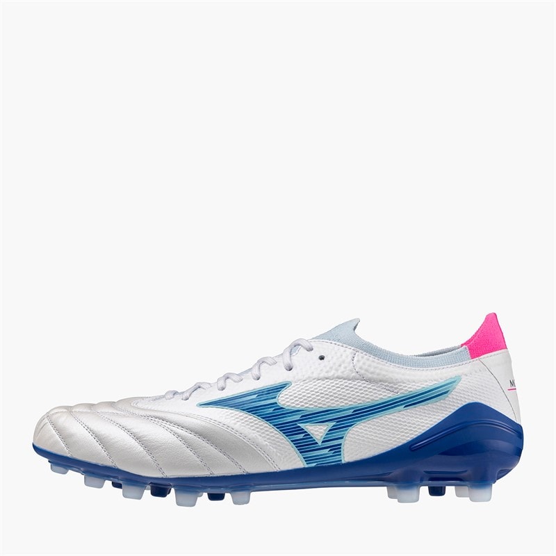 Mizuno Mens Morelia Neo IV Beta Elite AG Artificial Ground Football Boots White/Tanager Turquoise/Pink Tetra