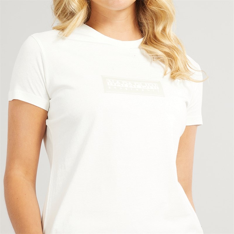 Napapijri Womens Box Logo T-Shirt White Heron - Image 3