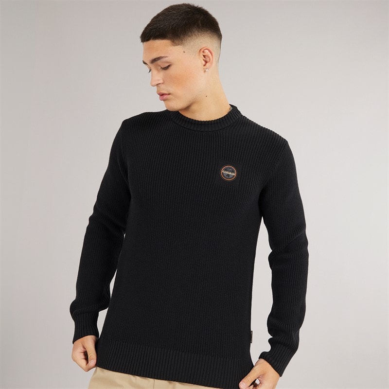 Napapijri Mens Prado Ribbed Knitted Crew Neck Jumper Black Beauty - Image 1