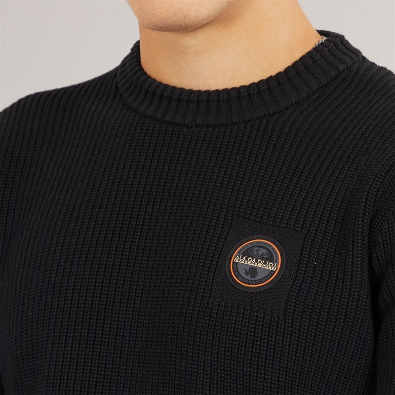 Napapijri Mens Prado Ribbed Knitted Crew Neck Jumper Black Beauty - Image 3