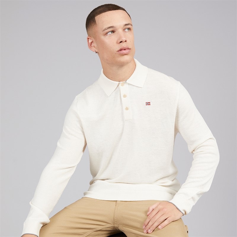 Napapijri Mens Damavand Wool Long Sleeve Knitted Polo Shirt Beige Dimity - Image 1